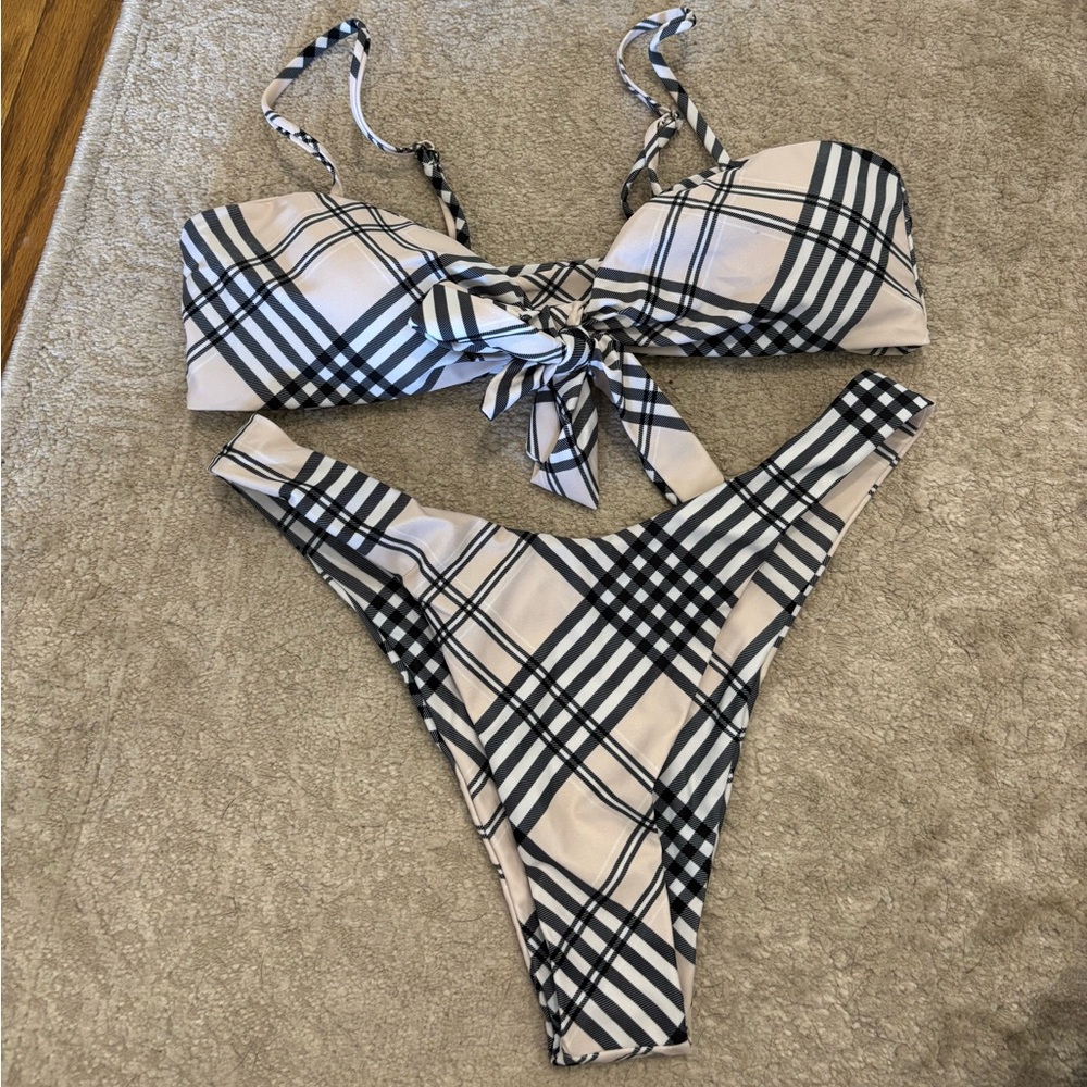 SHEIN neutral plaid bikini size large
